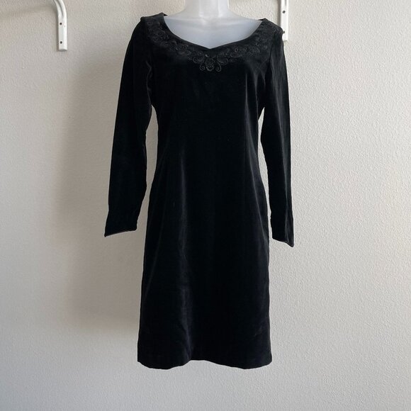 Vintage Laura Ashley Black whimsigoth Velvet Embroidered Floral Dress Size 4 - Picture 1 of 7
